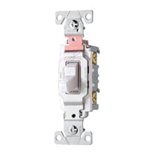 Eaton commercial grade toggle switch, #14-10 AWG, 15A, Commercial, Flush, 120/277V, Side wire, Screw, Almond, Load type: Motor Control, Fan, LED, Incandescent, ELV, MLV, CFL, Flourescent, Halogen, Single-Pole, Single-Pole, Brass, PVC