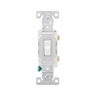 Eaton commercial grade toggle switch, #14-10 AWG, 20A, Commercial, Flush, 120/277V, Side wire, Screw, White, Load type: Motor Control, Fan, LED, Incandescent, ELV, MLV, CFL, Flourescent, Halogen, Single-Pole, Single-Pole, Brass, PVC