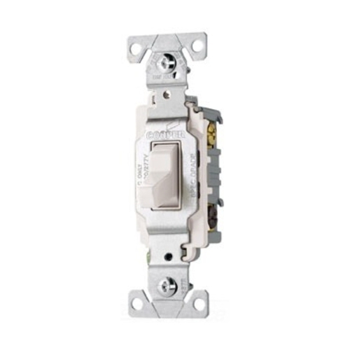 Eaton commercial grade toggle switch, #14-10 AWG, 20A, Commercial, Wall, 120/277V, Side wire, Screw, White, Three-Way, Copper alloy, Terminals: 0.031 in