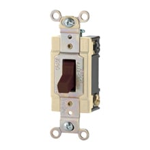 Eaton commercial grade toggle switch, #14-10 AWG, 15A, Commercial, Wall, 120/277V, Back and side, Screw, Gray, Three-Way, Brass, Terminals: 0.031 in