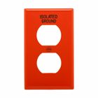 Eaton Duplex receptacle wallplate, Premarked "ISOLATED GROUND", 10% Deeper than Standard, Orange, Duplex receptacle Cutout, Nylon, Single- gang, Standard, ED Box