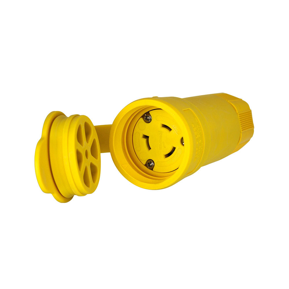 Eaton Arrow Hart watertight locking connector, #18-10 AWG, 20A, Industrial, 480V, Back wiring, Yellow, Steel, Watertight, L8-20, Two-pole, Three-wire, Santoprene thermoplastic elastomeric, 0.36 to 0.84 in, IP67