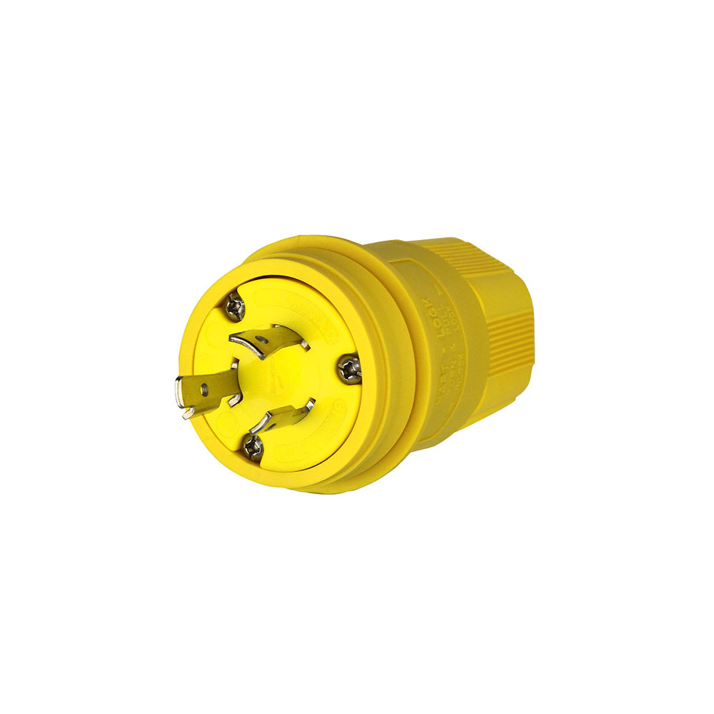 Eaton Arrow Hart watertight locking plug, #18-10 AWG, 20A, Industrial, 480V, Back wiring, Yellow, Steel, Watertight, L8-20, Two-pole, Three-wire, Santoprene, 0.36 to 0.84 in, IP67