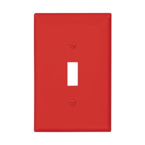 Eaton Toggle wallplate, Red, Toggle Cutout, Polycarbonate, Single- gang, Mid-size