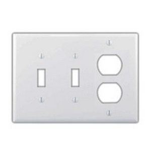 Eaton Combination wallplate, Ivory, Toggle, Toggle, Decorator Cutout, Polycarbonate, Three- gang, Mid-size