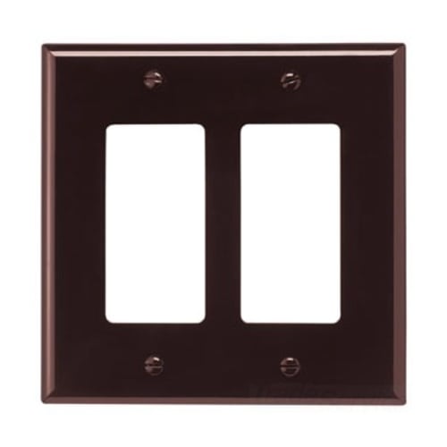 Eaton Decorator / GFCI wallplate, Brown, Decorator Cutout, Polycarbonate, Two- gang, Mid-size