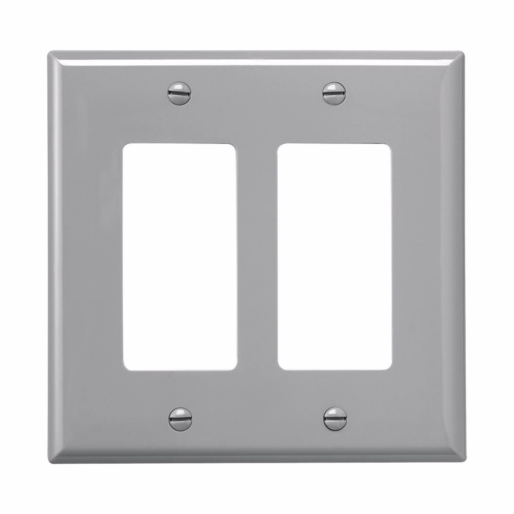 Eaton Decorator / GFCI wallplate, Gray, Decorator Cutout, Polycarbonate, Two- gang, Mid-size