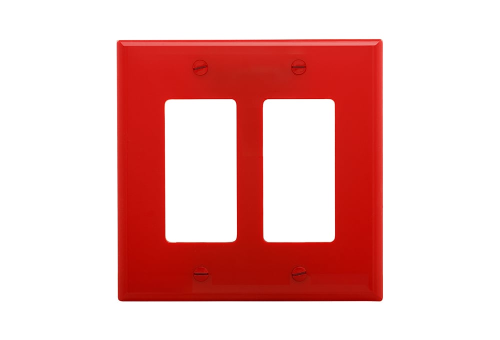 Eaton Decorator / GFCI wallplate, Red, Decorator Cutout, Polycarbonate, Two- gang, Mid-size