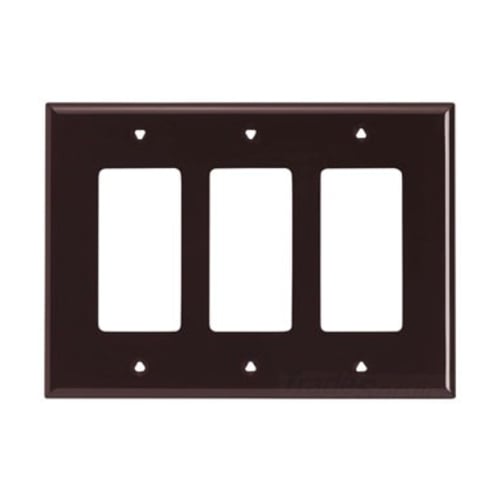 Eaton Decorator / GFCI wallplate, Brown, Decorator Cutout, Polycarbonate, Three- gang, Mid-size