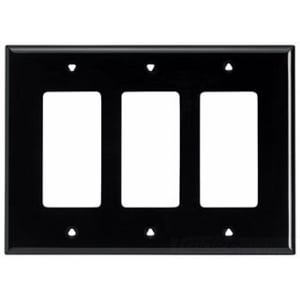 Eaton Decorator / GFCI wallplate, Black, Decorator Cutout, Polycarbonate, Three- gang, Mid-size