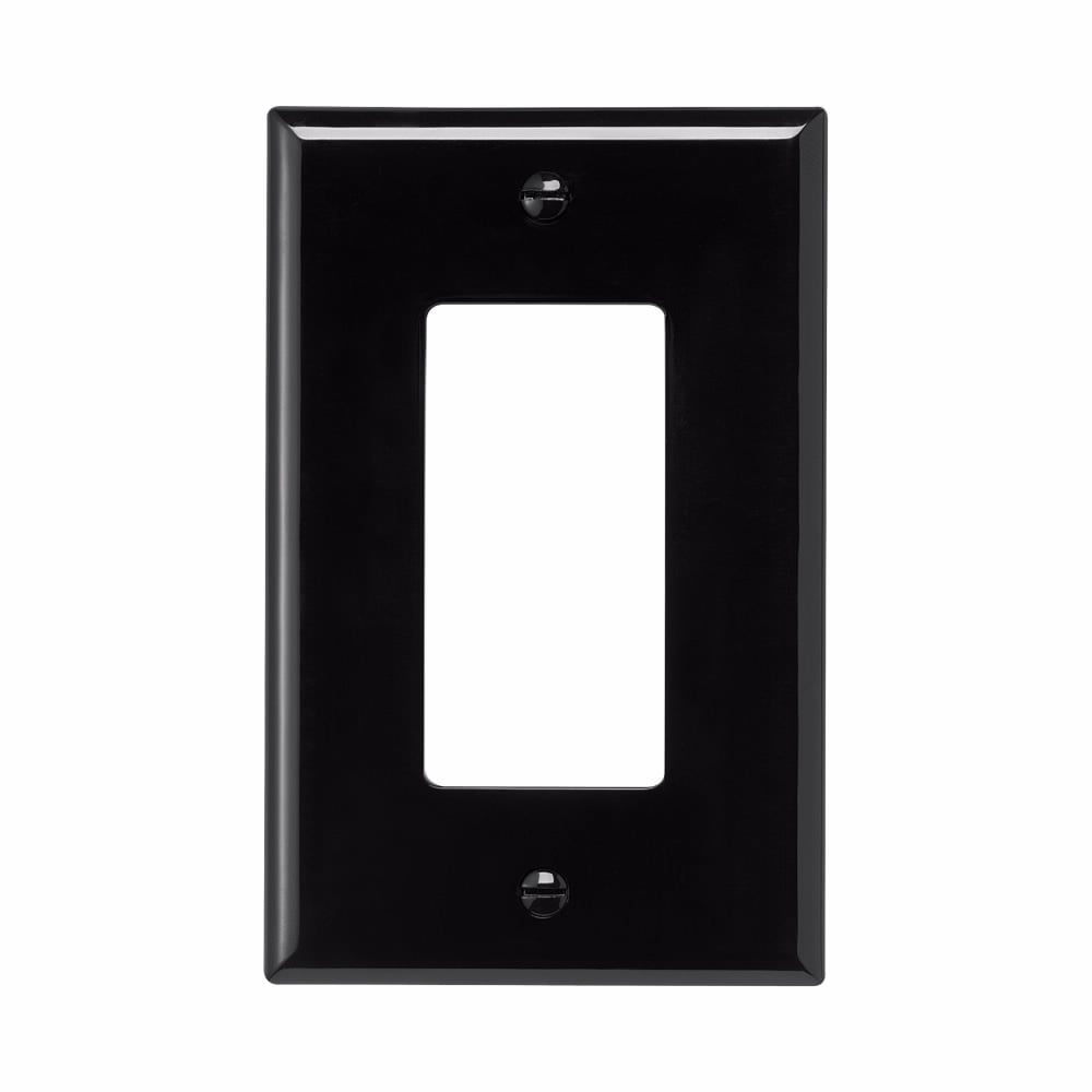Eaton Decorator / GFCI wallplate, Black, Decorator Cutout, Polycarbonate, Single- gang, Mid-size