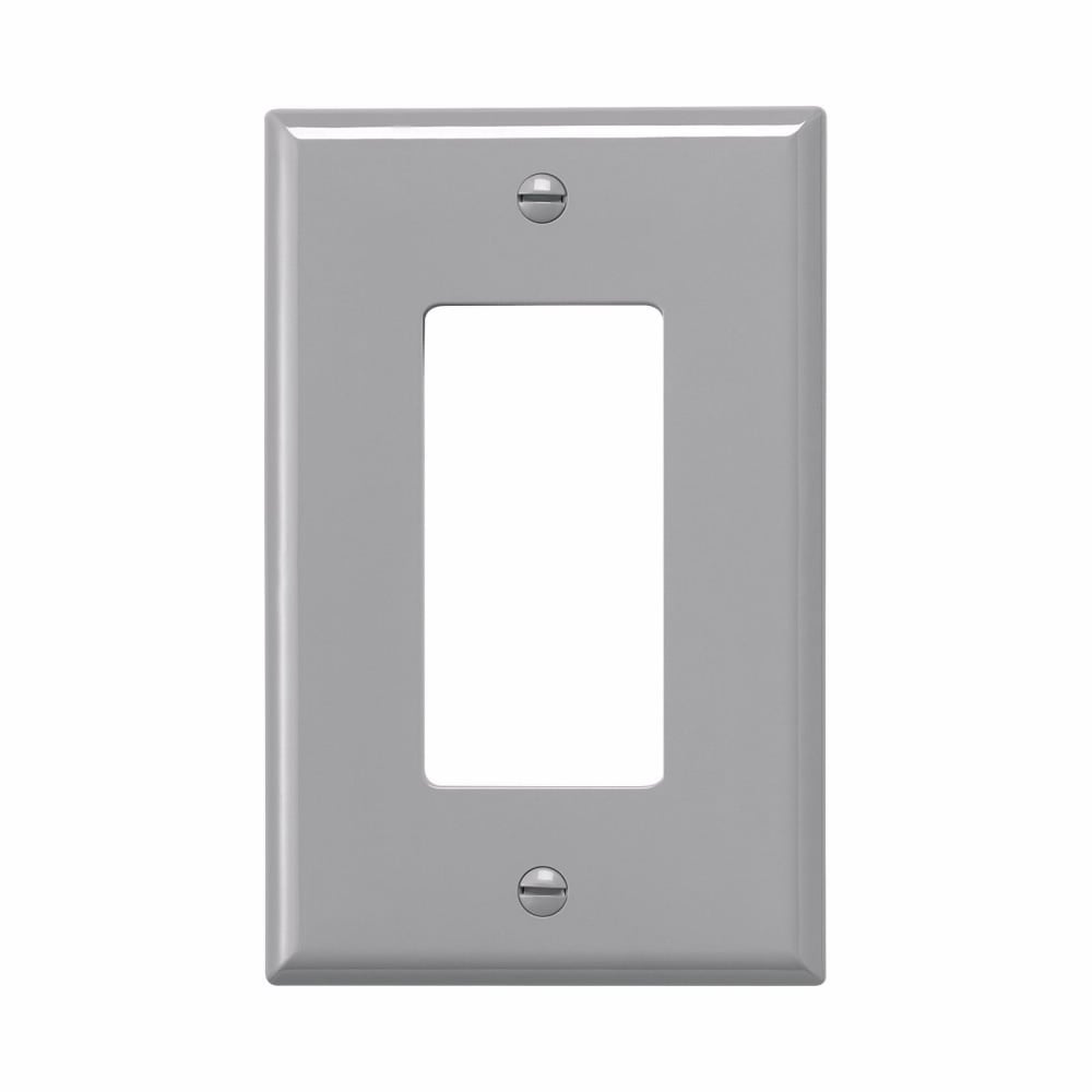 Eaton Decorator / GFCI wallplate, Gray, Decorator Cutout, Polycarbonate, Single- gang, Mid-size