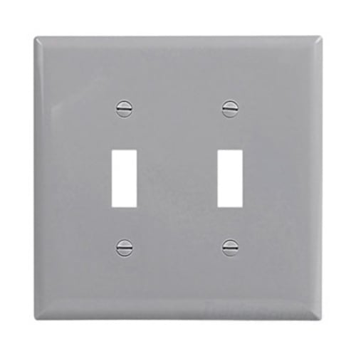 Eaton Toggle wallplate, Gray, Toggle Cutout, Polycarbonate, Two- gang, Mid-size