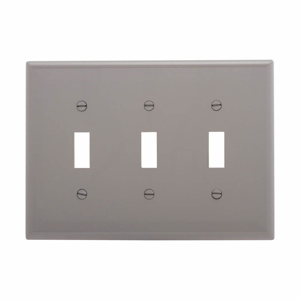 Eaton Toggle wallplate, Gray, Toggle Cutout, Polycarbonate, Three- gang, Mid-size