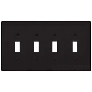 Eaton Toggle wallplate, Black, Toggle Cutout, Polycarbonate, Four- gang, Mid-size