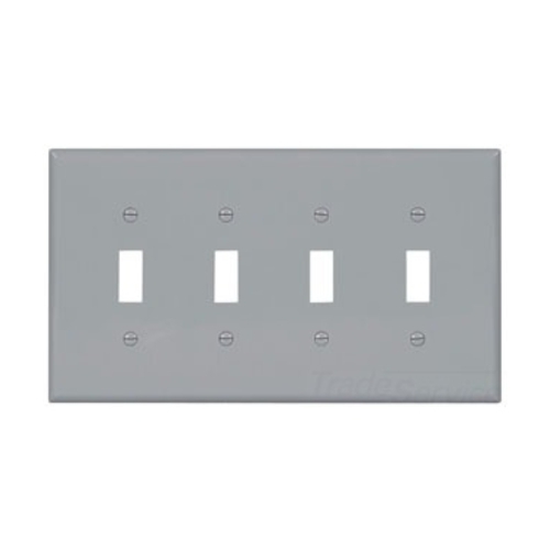 Eaton Toggle wallplate, Gray, Toggle Cutout, Polycarbonate, Four- gang, Mid-size