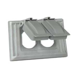 Eaton oversize duplex receptacle cover, Self-closing, Oversize, Surface mount, Gray, Duplex receptacle, Wet, Thermoplastic, Single-gang, Horizontal, Oversize