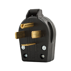 Eaton Arrow Hart extra heavy-duty angled plug , #10-6 AWG, 60A, Commercial, range & dryer, 125/250V, Back wire, Black, Brass, Abuse-resistant thermoplastic, 14-60P, Three-pole, four-wire, grounding, Screw, 1.13", Thermoplastic, Retail Box