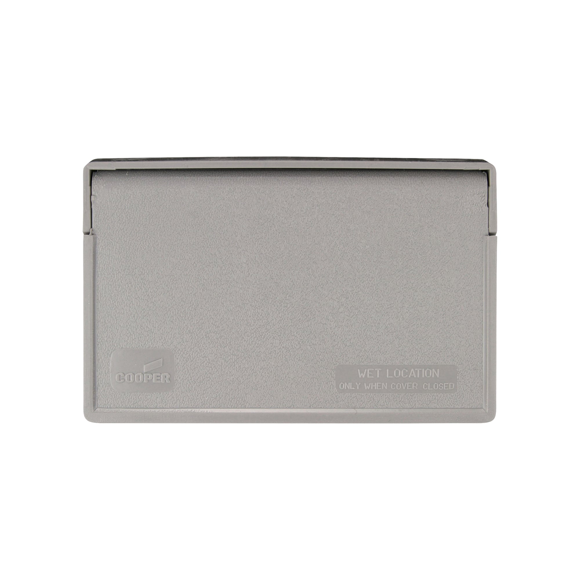 Eaton non-metallic GFCI or decorator cover, Self-closing, Surface mount, Gray, Decorator, Wet, Thermoplastic, Single-gang, Horizontal, Standard