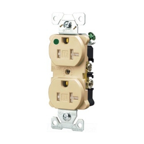 Eaton Arrow Hart heavy-duty hospital grade duplex receptacle, #14-10 AWG, 20A, Healthcare, Flush, 125V, Back and side, Red, Brass, Impact-resistant nylon face, PVC body, 5-20R, Duplex, Screw, Nylon, Core pack