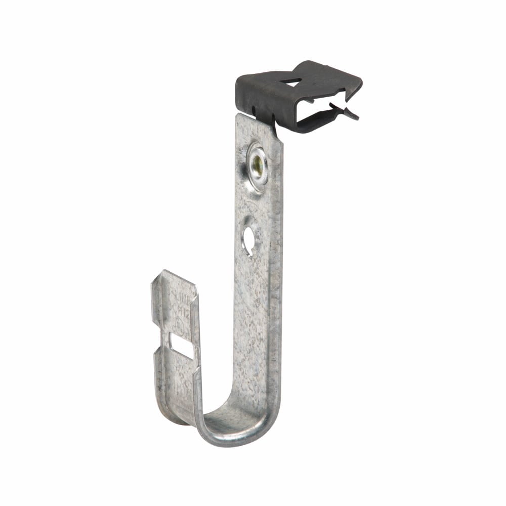 Eaton B-Line series datacomm and low voltage support fasteners, Cable to beam fastener, Beam mount, 1/8" Min flange thickness, 1/4" Max flange thickness, 3/4" Hook, 1 J-hook, Pre-galvanized, Load capacity of 30 lbs, Steel