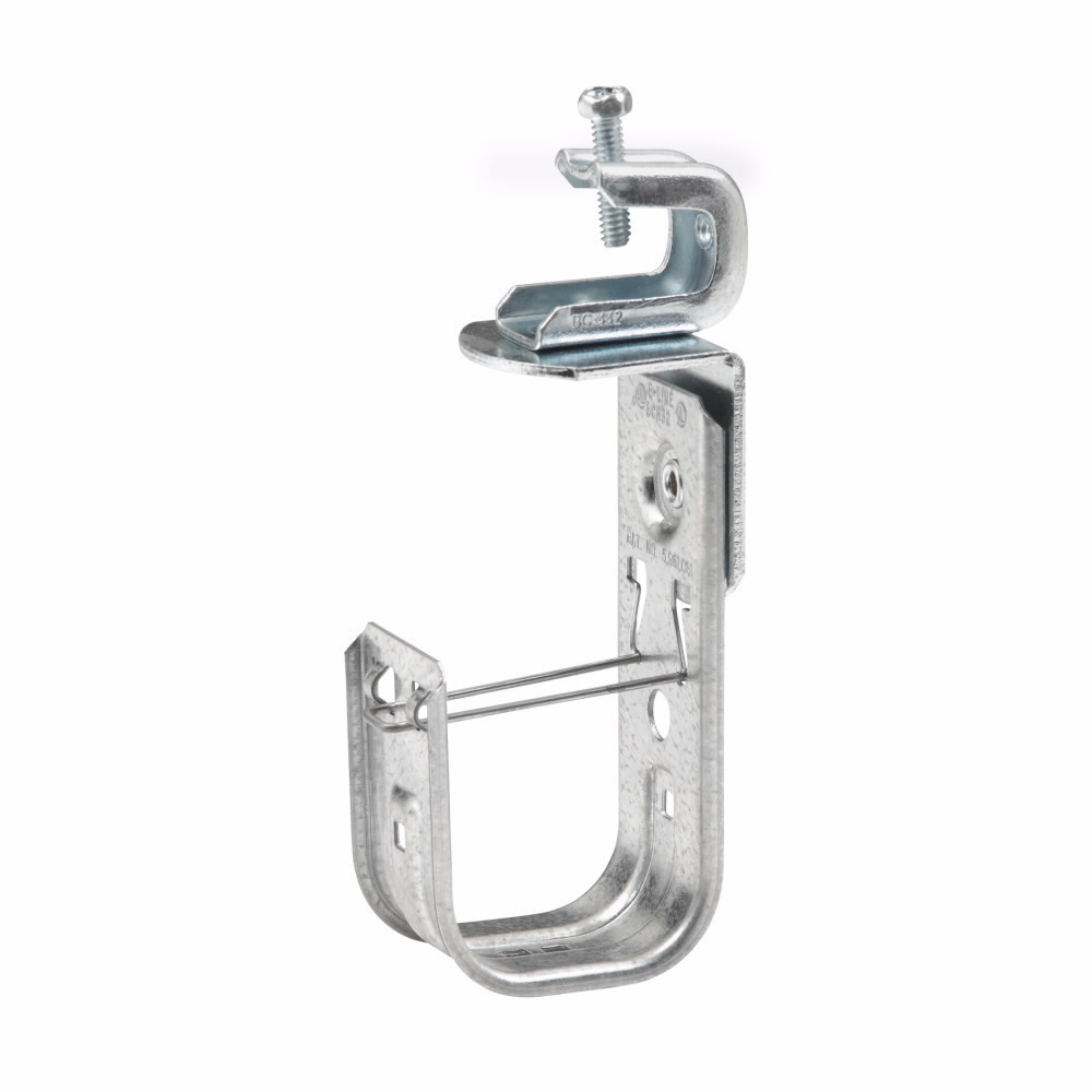 Eaton B-Line series datacomm and low voltage support fasteners, 360? rotation, Cable to beam fastener, Beam mount, 1/8" Min flange thickness, 5/8" Max flange thickness, 1-5/16" Hook, 1 J-hook, Pre-galvanized, Load capacity of 30 lbs, Steel