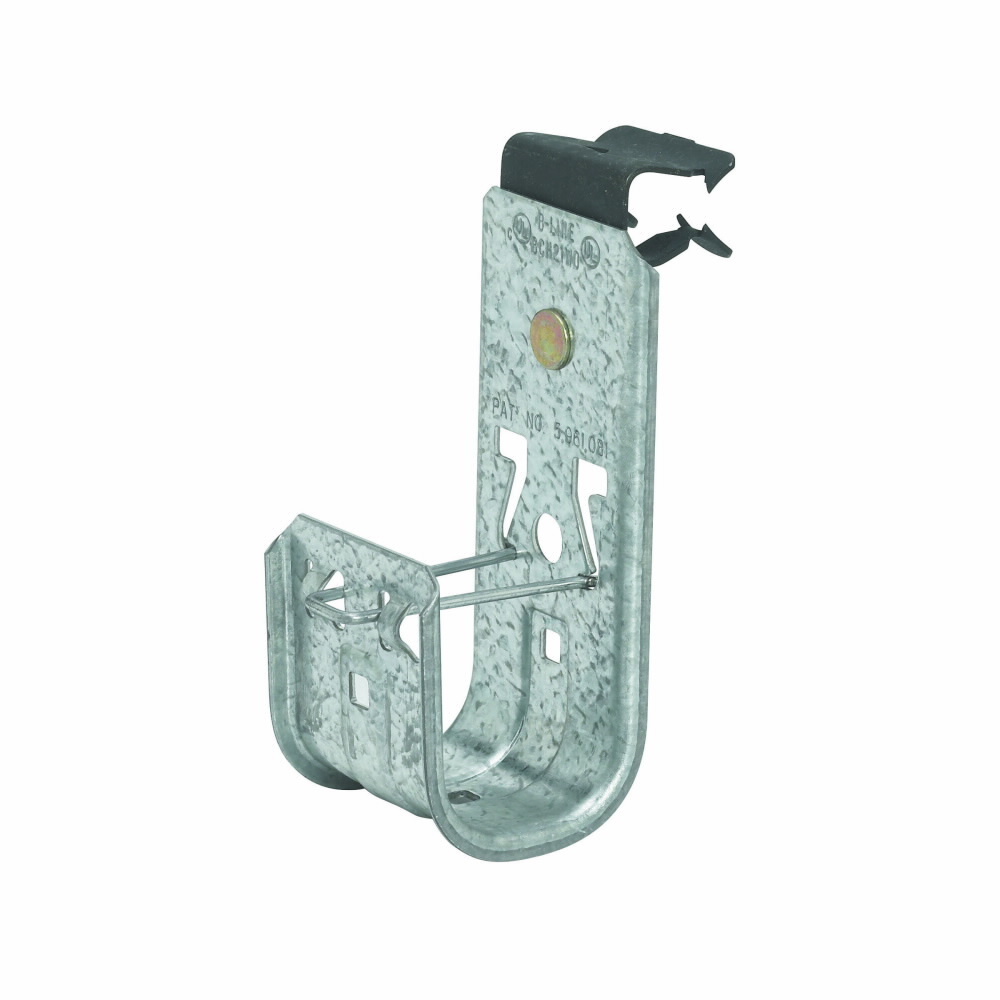 Eaton B-Line series datacomm and low voltage support fasteners, Clips to beam, Cable to beam fastener, Beam mount, 1/8" Min flange thickness, 1/4" Max flange thickness, 1-1-5/16" J-hook, Pre-galvanized, Load capacity of 30 lbs, Steel