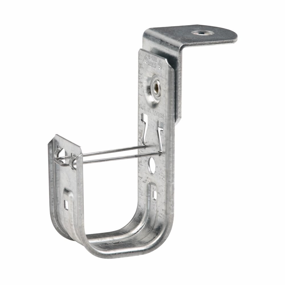 Eaton B-Line series datacomm and low voltage support fasteners, 1/2" diameter hole supports cable from 3/8" or 1/2" threaded rod, Cable to ATR fastener, Threaded rod mount, 1-2" J-hook, Pre-galvanized, Load capacity of 30 lbs, Steel