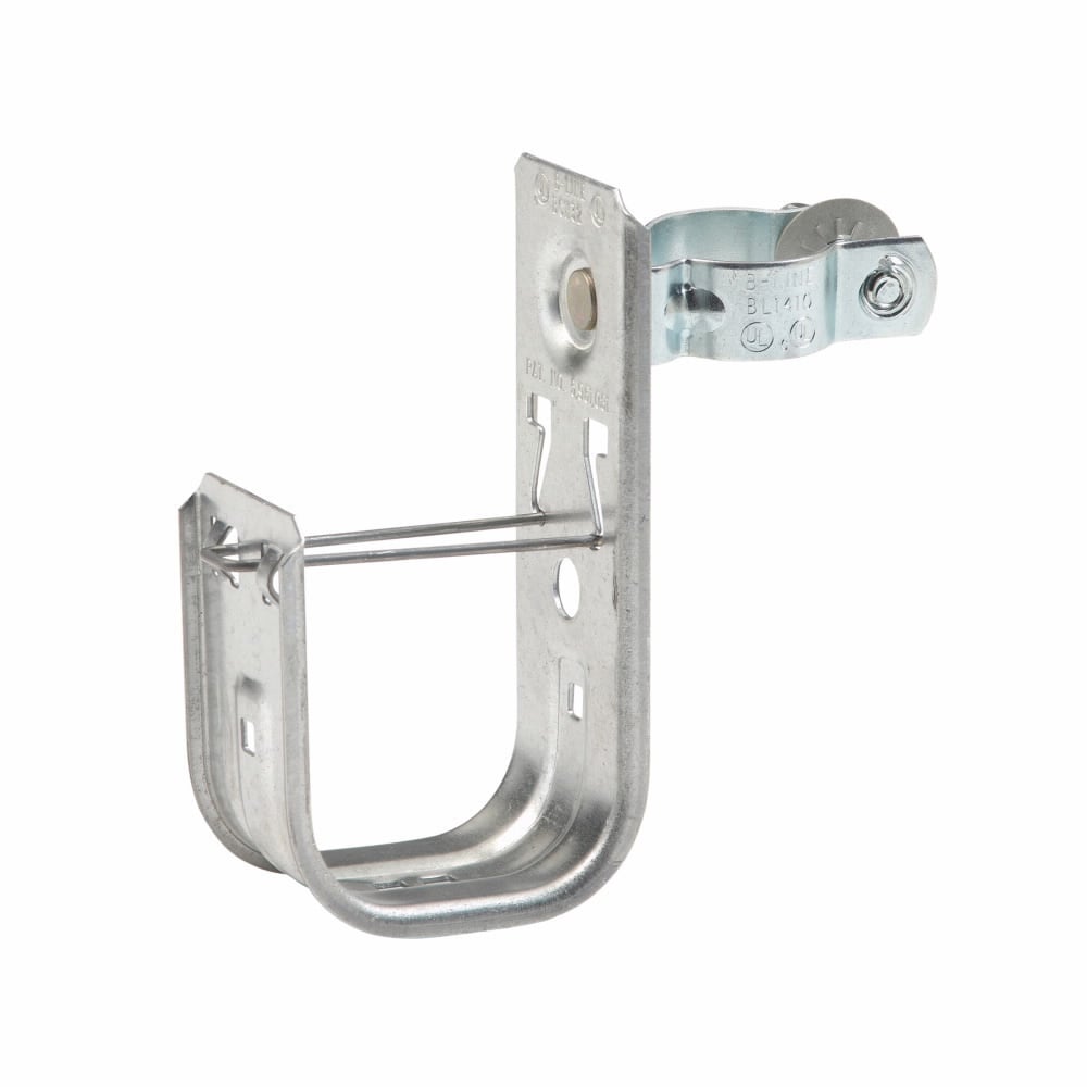 Eaton B-Line series datacomm and low voltage support fasteners, Organizes cable off the floor for a neat installation, Cable to floor support fastener, Pipe mount, 1" Diameter rod, 1-2" J-hook, Pre-galvanized, Load capacity 30 lbs, Steel