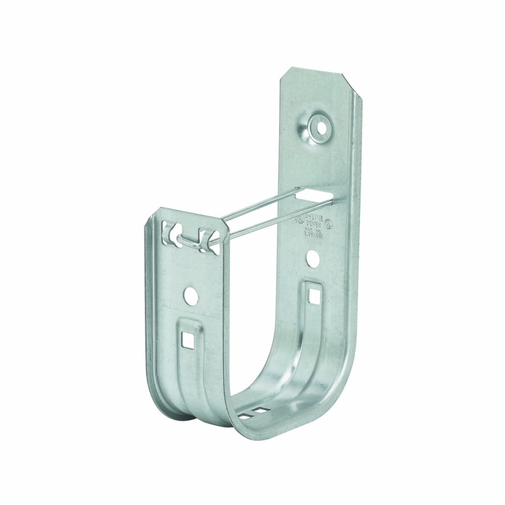 Eaton B-Line series datacomm and low voltage support fasteners, Capacity up to 300 4-Pair UTP 25 cat 5e or 2-strand Fiber Optic Cable or 185 CAT6 or 98 CAT6A, Cable hook, Wall mount, 1-4" J-hook, Pre-galvanized, Load capacity 30 lbs,Steel