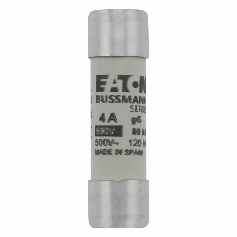 Eaton Bussmann series low voltage 14 x 51 mm cylindrical/ferrule fuse, rated at 690 Volts AC, 4 Amps, 80 kA Breaking capacity, class gG/gL, without indicator, compatible with a CH14 Modular fuse holder