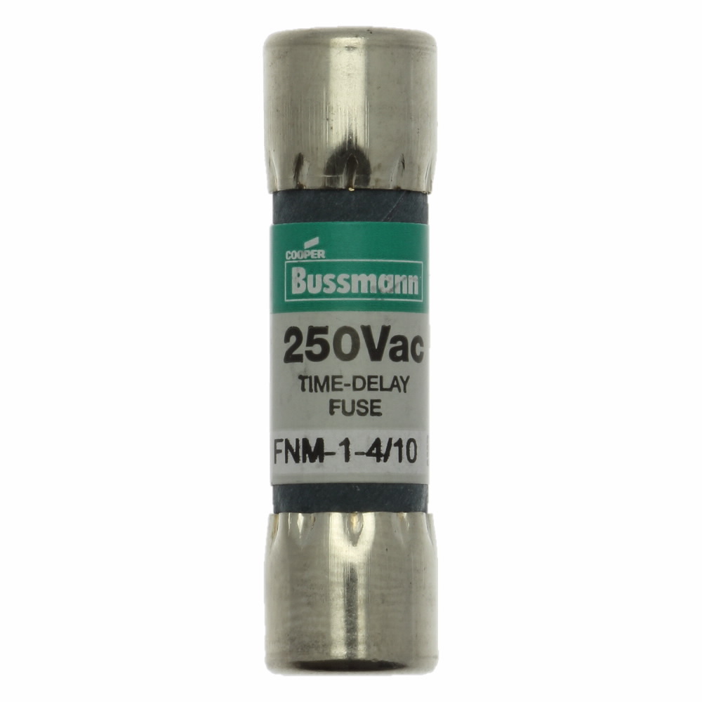 Eaton Bussmann series FNM fuse, Time-delay Midget fuse, 1.4 A, Dual, Non-indicating, Ferrule end x ferrule end, 10 kAIC at 125 Vac,100 AIC at 250 Vac, Nickel-plated bronze endcap, Standard, 250 V