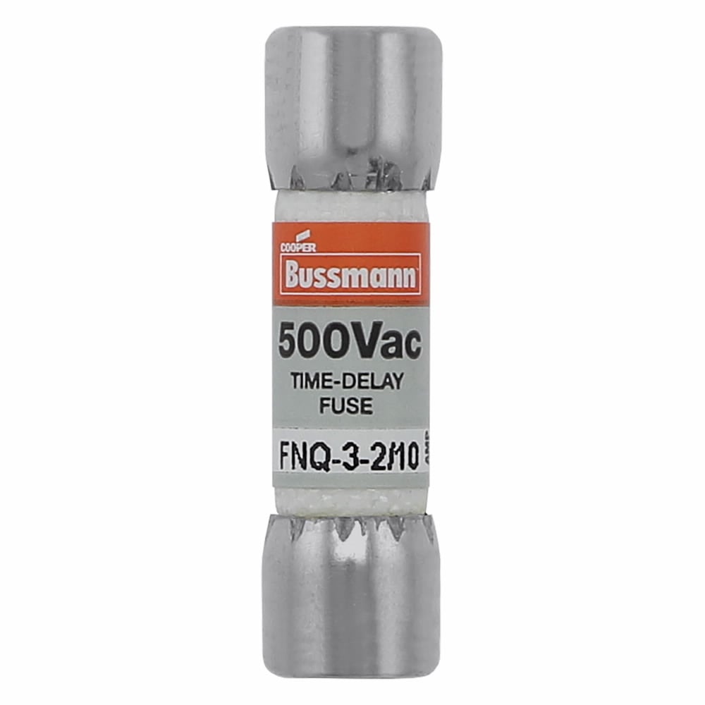 Eaton Bussmann series FNQ fuse, Time-delay Midget fuse, Motor control transformers, circuits with in-rush currents, 3.2 A, Non-indicating, Ferrule end x ferrule end, 10 kAIC at 500 Vac, Nickel-plated bronze endcap, Standard, 500 V