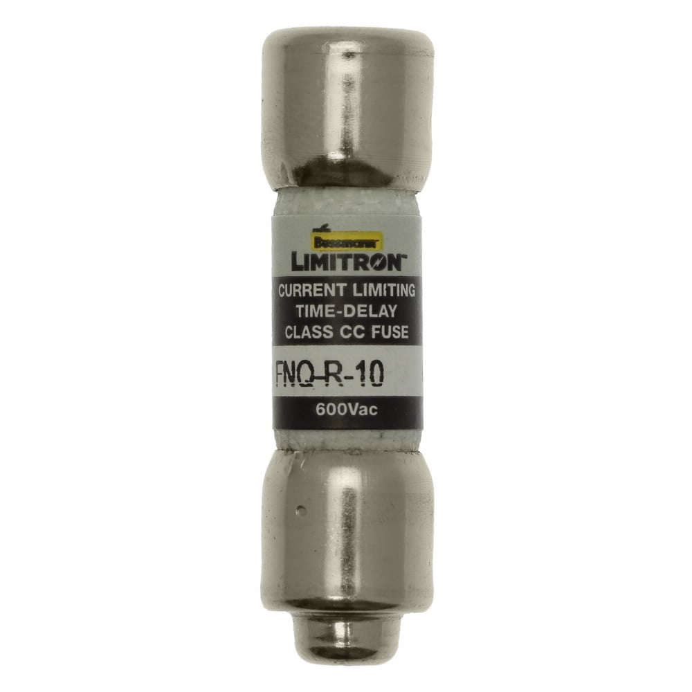 Eaton Bussmann series FNQ-R fuse, 10 A, Class CC, Non-indicating, Ferrule end x ferrule end, 12 sec at 200%, 200 kAIC, Melamine tube, Standard, 600 V