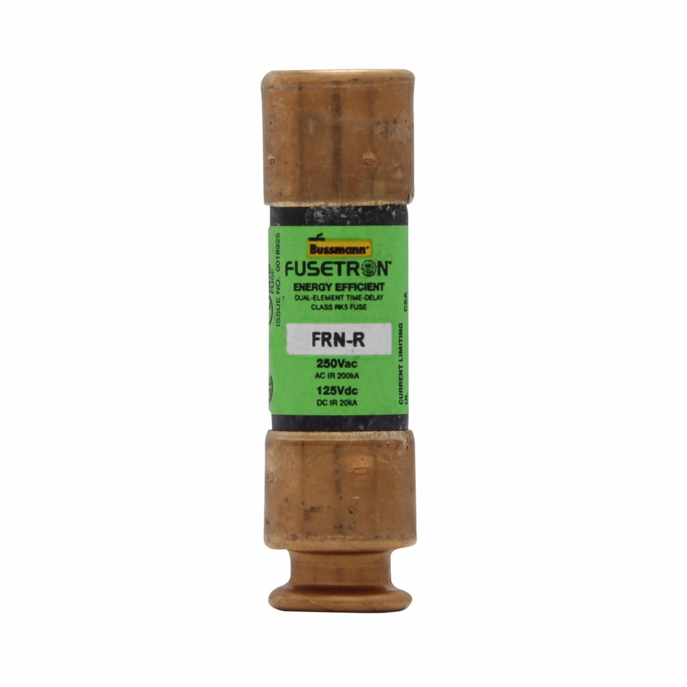 Eaton Bussmann series FRN-R fuse, 1.25 A, Dual, Class RK5, Non-indicating, Ferrule end x ferrule end, 8 sec at 500%, 200 kAIC at 250 V,20 kAIC at 125 Vdc, Standard, 250 V, 125 Vdc