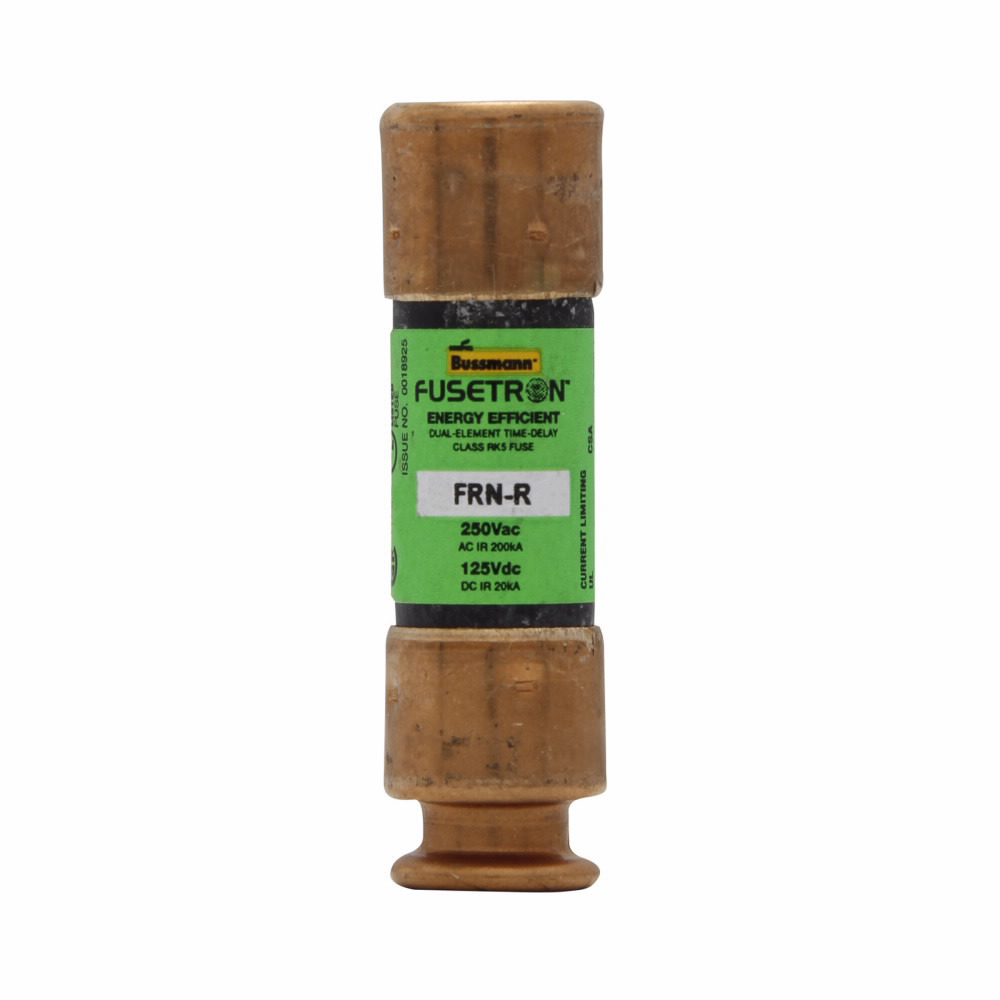 Eaton Bussmann series FRN-R fuse, 9 A, Dual, Class RK5, Non-indicating, Ferrule end x ferrule end, 8 sec at 500%, 20 kAIC at 125 Vdc,200 kAIC at 250 V, Standard, 250 V, 125 Vdc