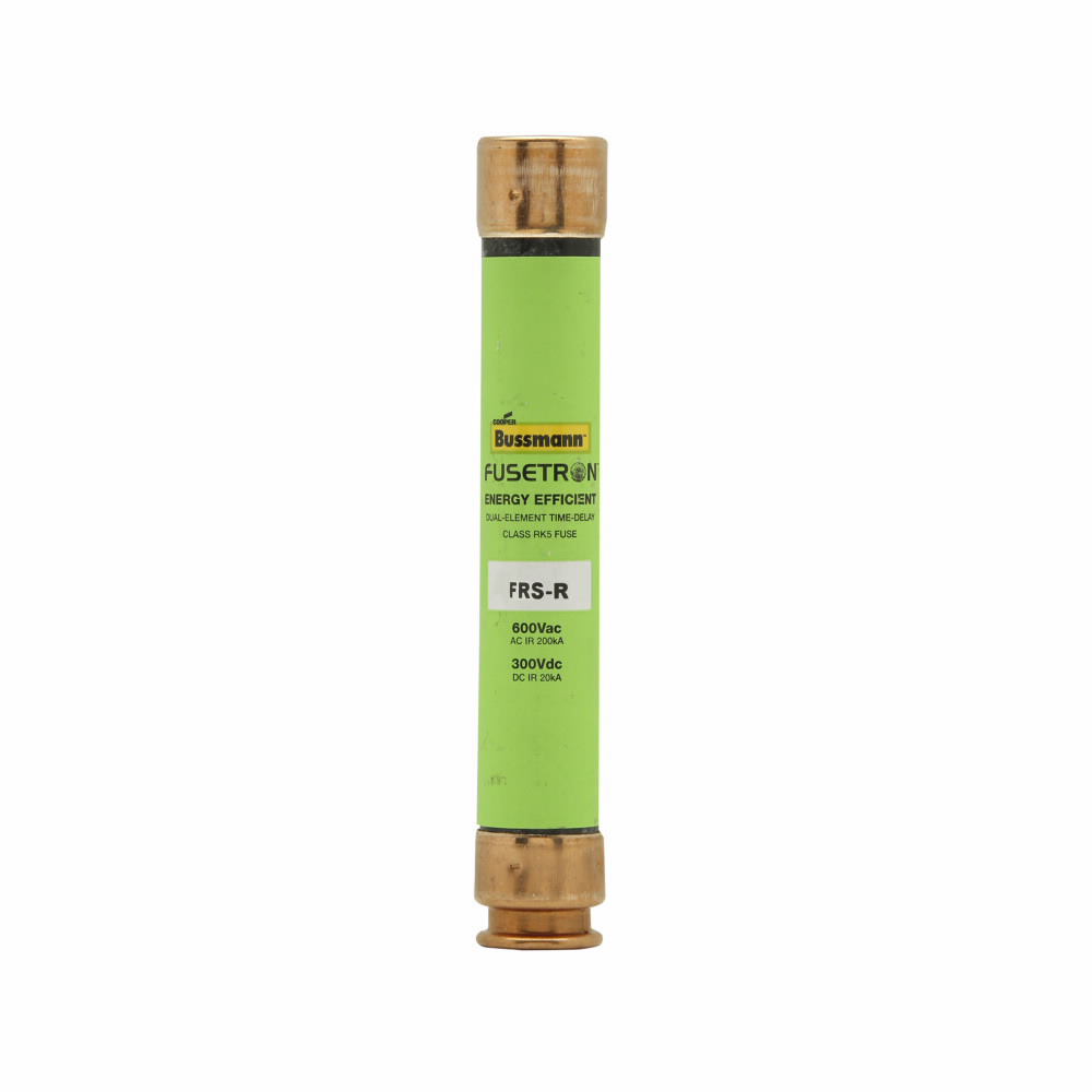 Eaton Bussmann series FRS-R fuse, 15 A, Dual, Class RK5, Non-indicating, Ferrule end x ferrule end, 10 sec at 500%, 20 kAIC at 300 Vdc,200 kAIC at 600 V, Standard, 600 V, 300 Vdc