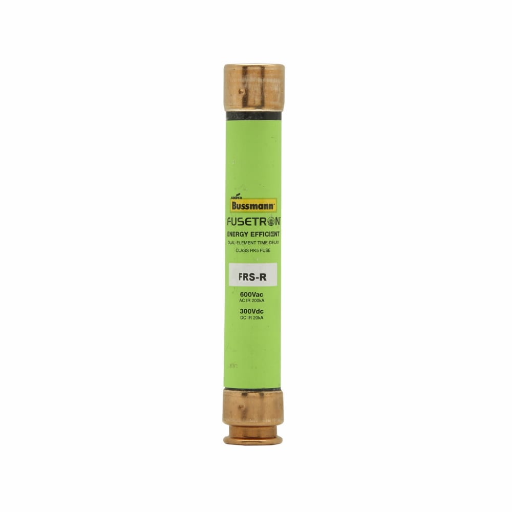 Eaton Bussmann series FRS-R fuse, 7.5 A, Dual, Class RK5, Non-indicating, Ferrule end x ferrule end, 10 sec at 500%, 20 kAIC at 300 Vdc,200 kAIC at 600 V, Standard, 600 V, 300 Vdc