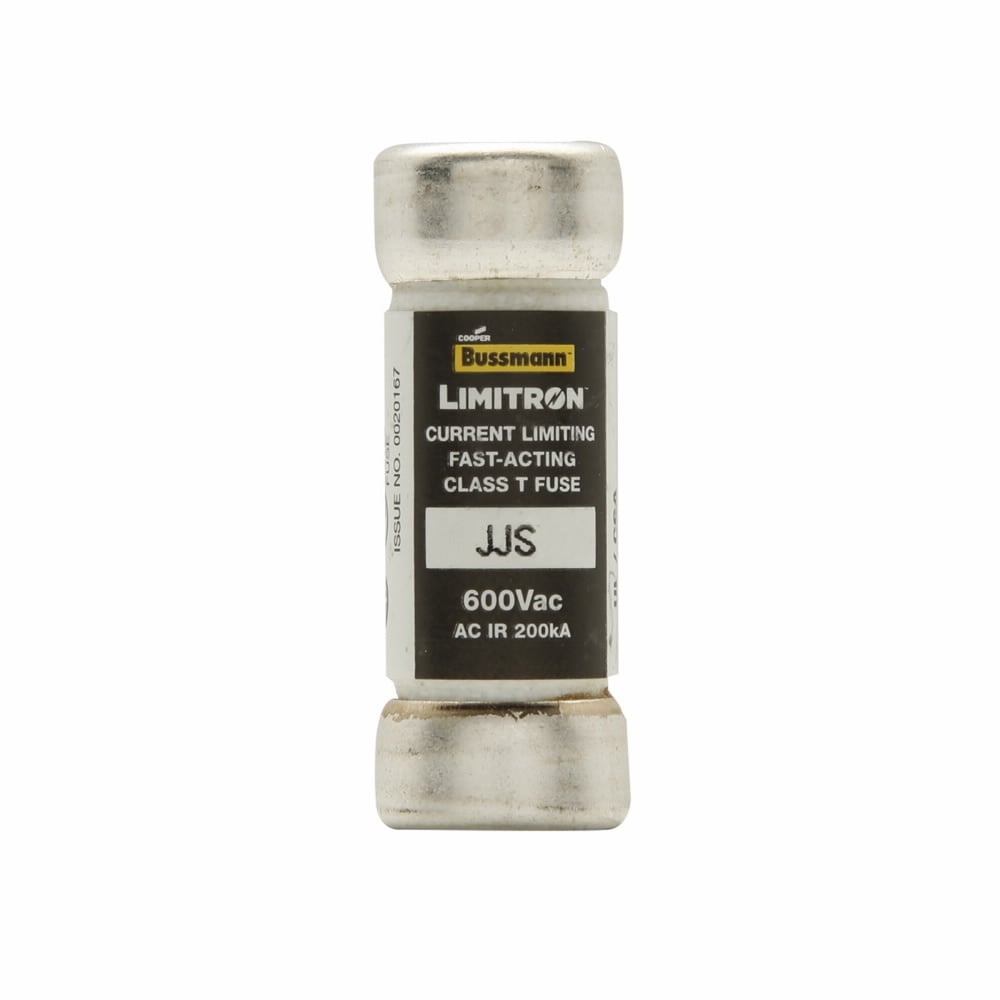 Eaton Bussmann series JJS fuse, Current-limiting very fast acting fuse, Small footprint, VFD line protection, 15 A, Class T, Non-indicating, Ferrule end x ferrule end, 200 kAIC at 600 V, Standard, 10, 600 V