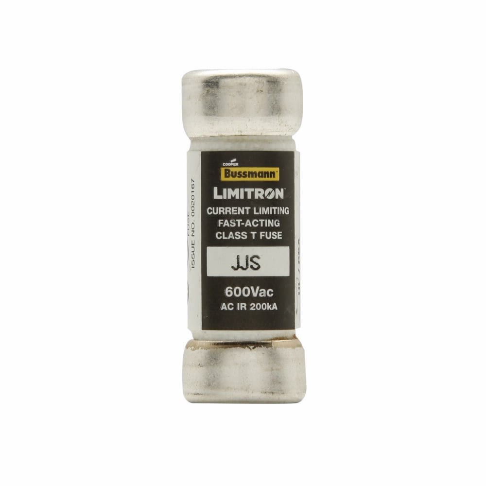 Eaton Bussmann series JJS fuse, Current-limiting very fast acting fuse, Small footprint, VFD line protection, 20 A, Class T, Non-indicating, Ferrule end x ferrule end, 200 kAIC at 600 V, Standard, 10, 600 V