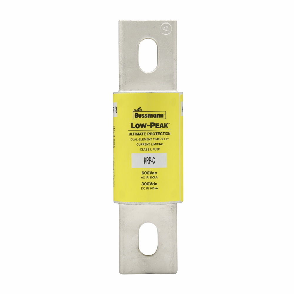 Eaton Bussmann series KRP-C fuse, Current-limiting time-delay fuse, 650 A, L, Non-indicating, Bolted blade end x bolted blade end, 4 sec at 500%, 100 kA at 300 kAIC Vdc,300 kAIC at 600 V, 600 V, 300 Vdc