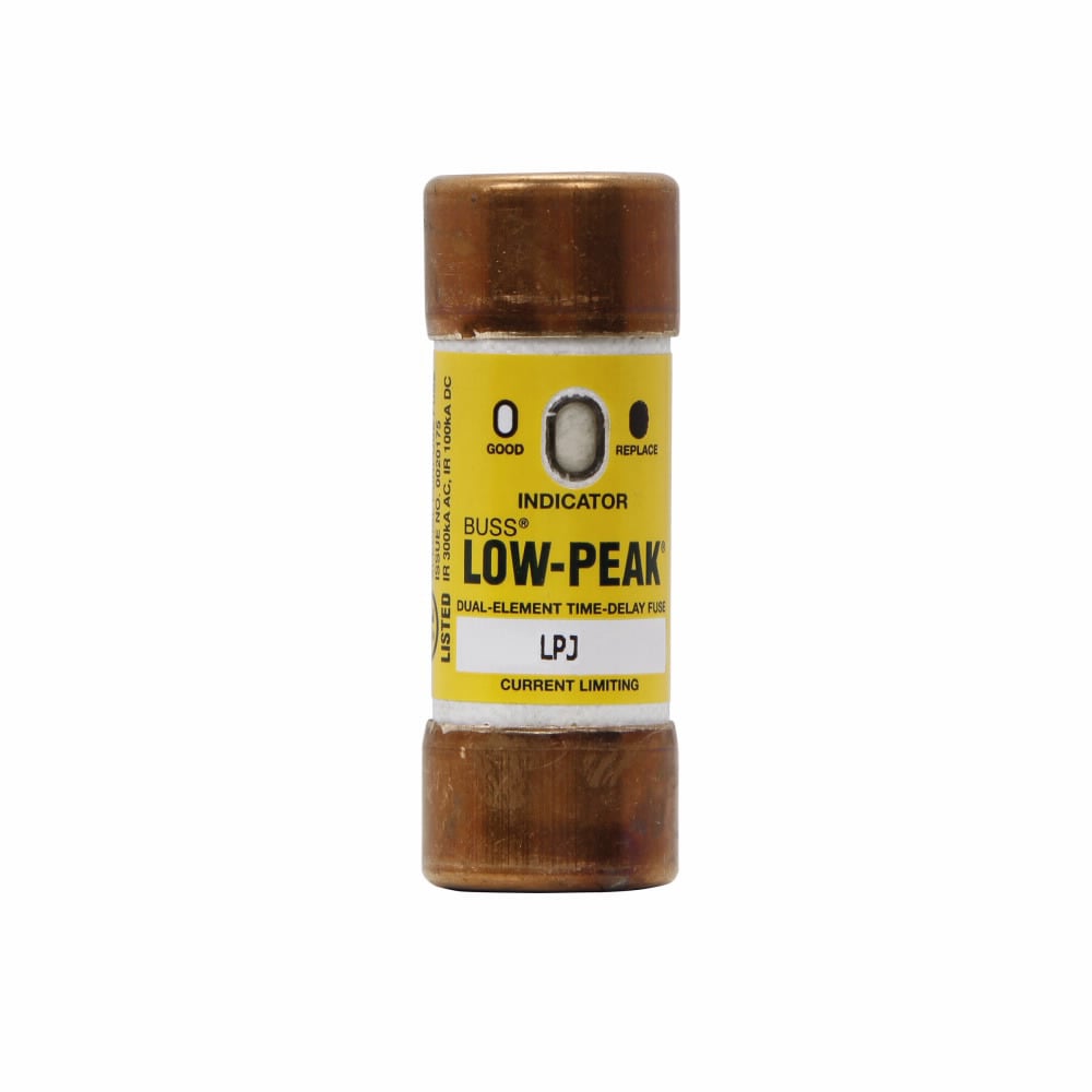 Eaton Bussmann series LPJ fuse, Low-peak fuse, 10 A, Clip, Dual, Class J, With Indicator, Time delay,Current-limiting, 300 kAIC, Standard, 600 V
