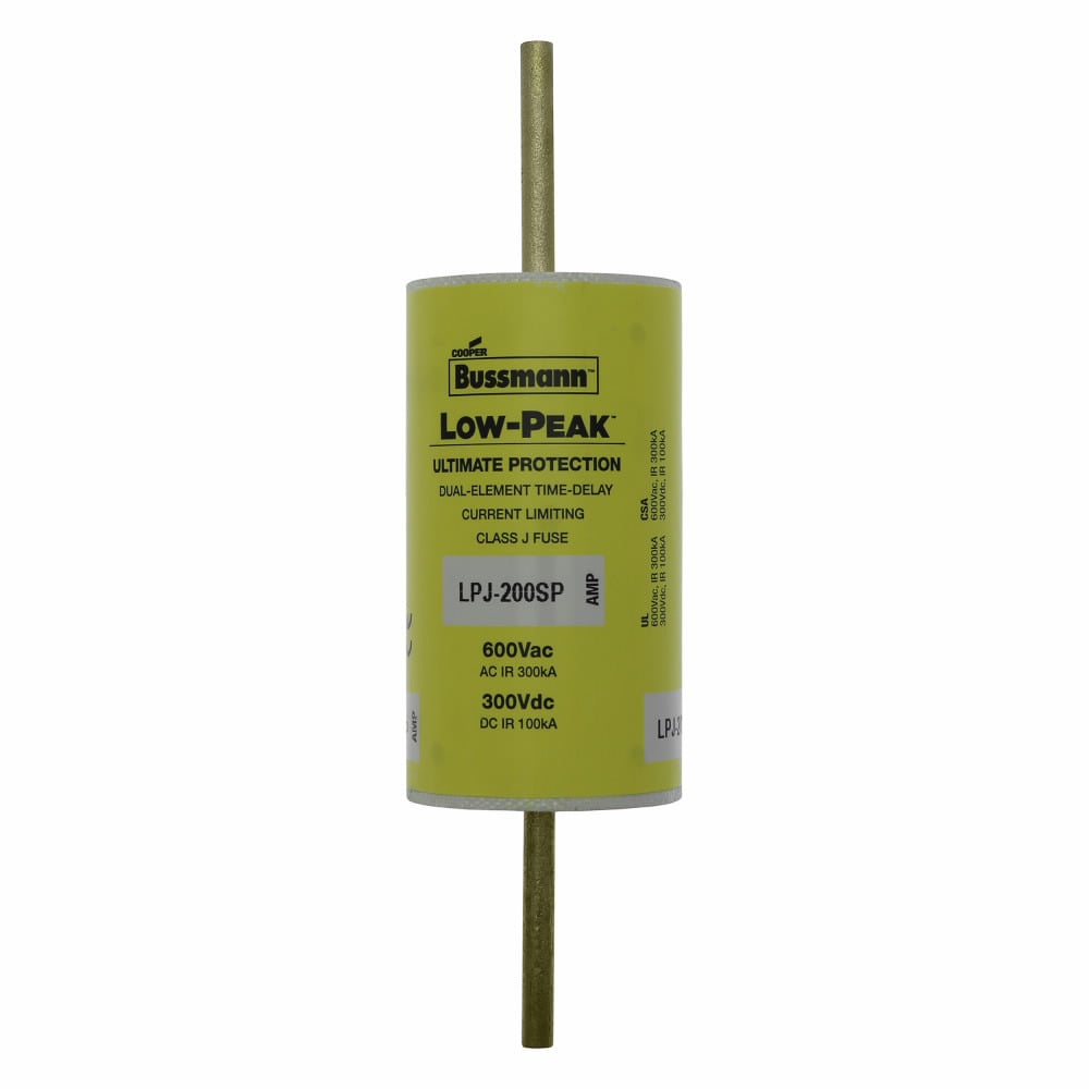 Eaton Bussmann series LPJ fuse, Low-peak fuse, 175 A, Dual, Class J, Non-indicating, Bolted blade end x bolted blade end, Time delay,Current-limiting, 10 sec at 500%, 100 kAIC Vdc,300 kAIC at 600 V, Standard, 600 V, 300 Vdc