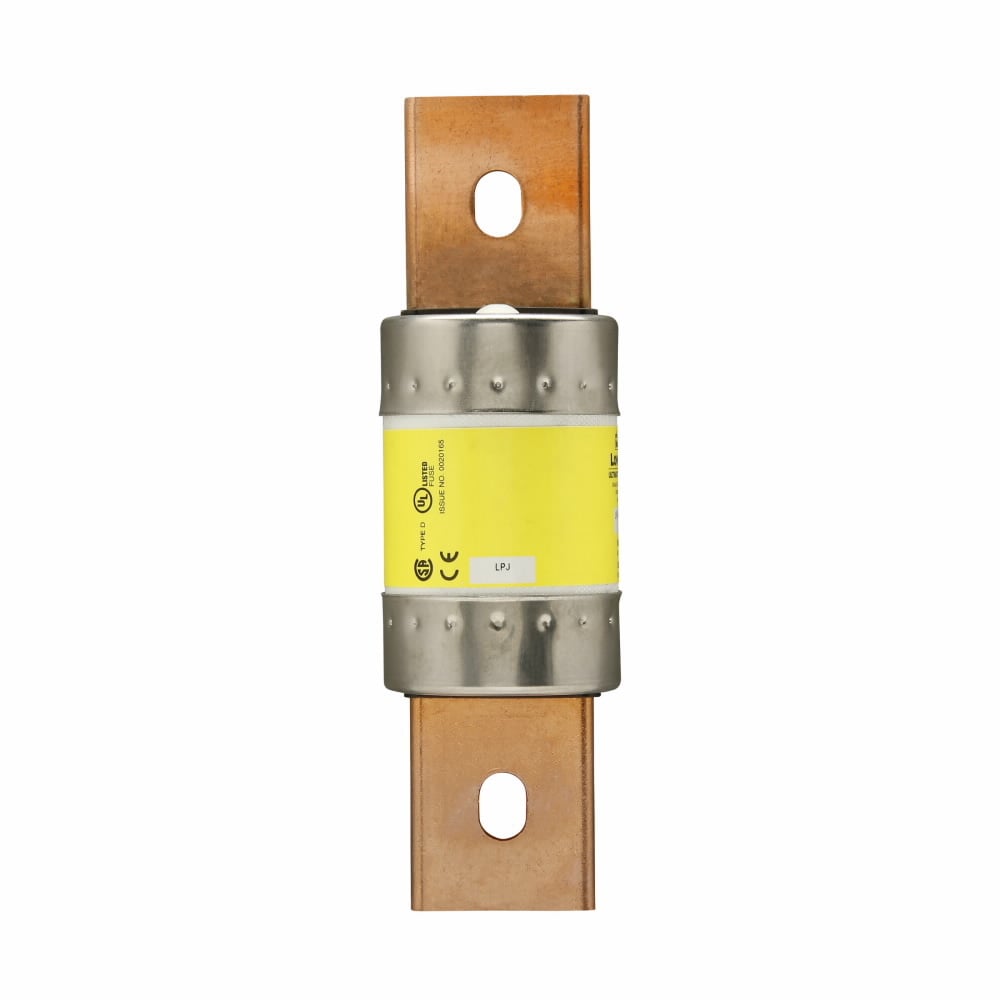 Eaton Bussmann series LPJ fuse, Low-peak fuse, 225 A, Dual, Class J, Non-indicating, Bolted blade end x bolted blade end, Time delay,Current-limiting, 10 sec at 500%, 300 kAIC at 600 V,100 kAIC Vdc, Standard, 600 V, 300 Vdc