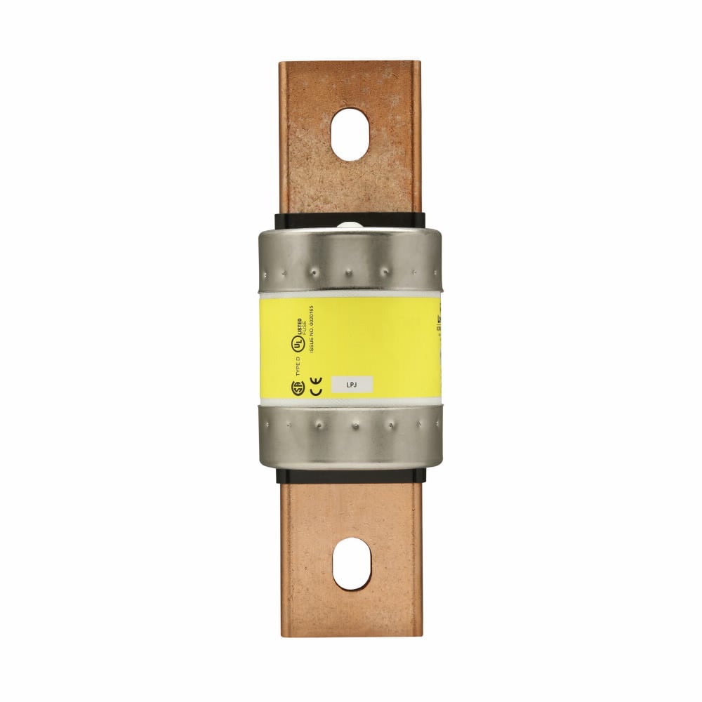 Eaton Bussmann series LPJ fuse, Low-peak fuse, 500 A, Dual, Class J, Non-indicating, Bolted blade end x bolted blade end, Time delay,Current-limiting, 10 sec at 500%, 100 kAIC Vdc,300 kAIC at 600 V, Standard, 600 V, 300 Vdc