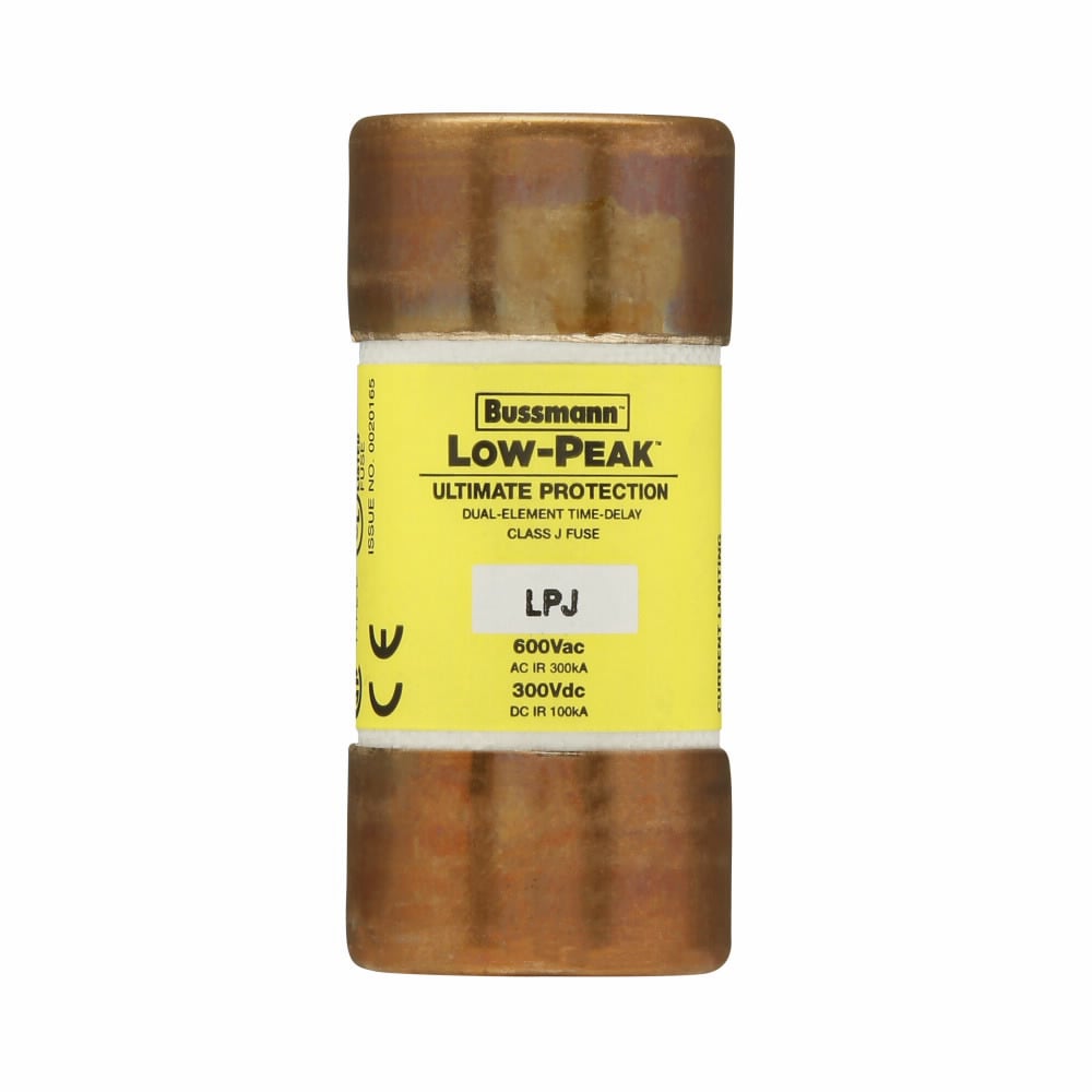 Eaton Bussmann series LPJ fuse, Low-peak fuse, 60 A, Dual, Class J, Non-indicating, Ferrule end x ferrule end, Time delay,Current-limiting, 10 sec at 500%, 100 kAIC Vdc,300 kAIC at 600 V, Standard, 600 V, 300 Vdc
