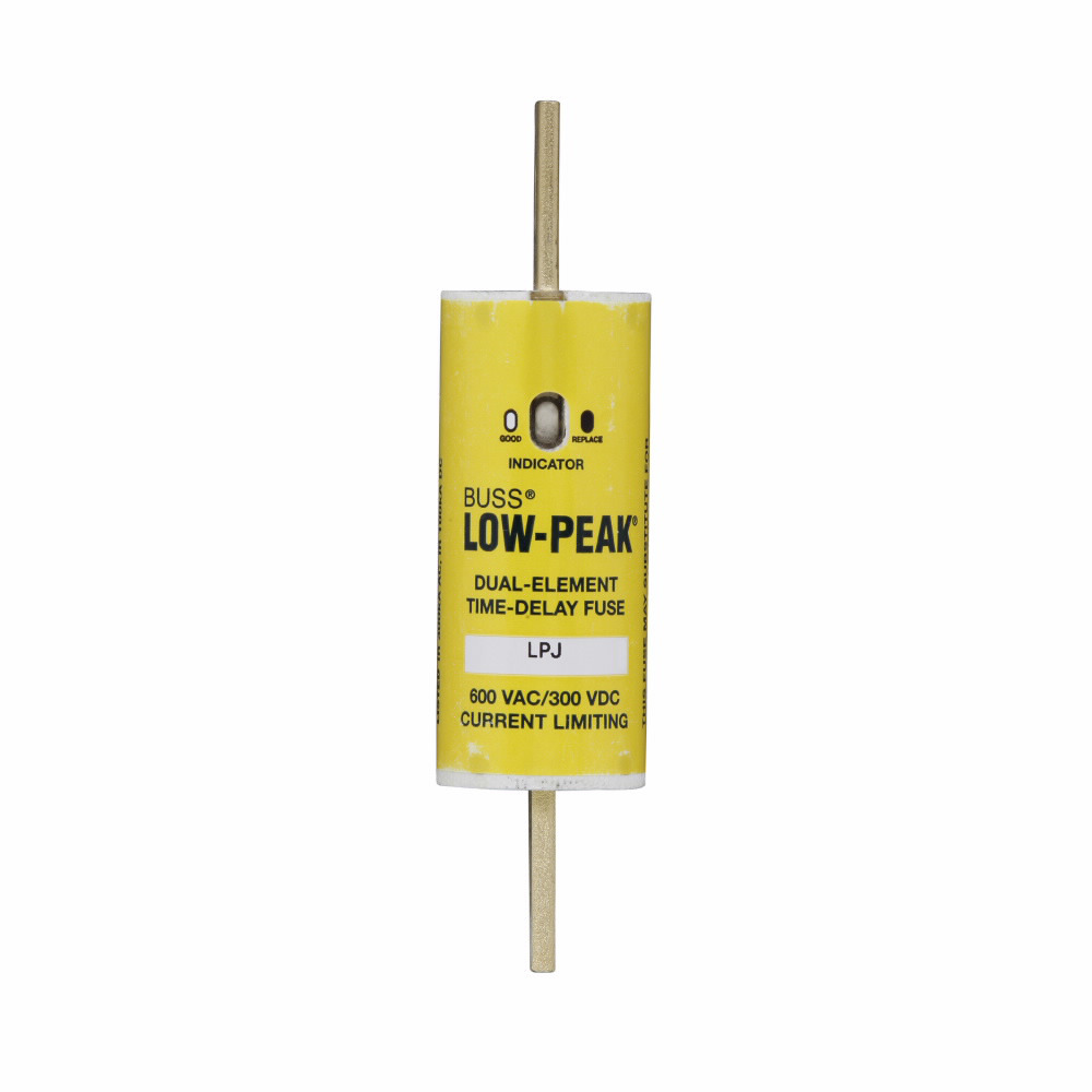 Eaton Bussmann series LPJ fuse, Low-peak fuse, 80 A, Dual, Class J, With Indicator, Bolted blade end x bolted blade end, Time delay,Current-limiting, 10 sec at 500%, 300 kAIC at 600 V,100 kAIC Vdc, Standard, 600 V, 300 Vdc