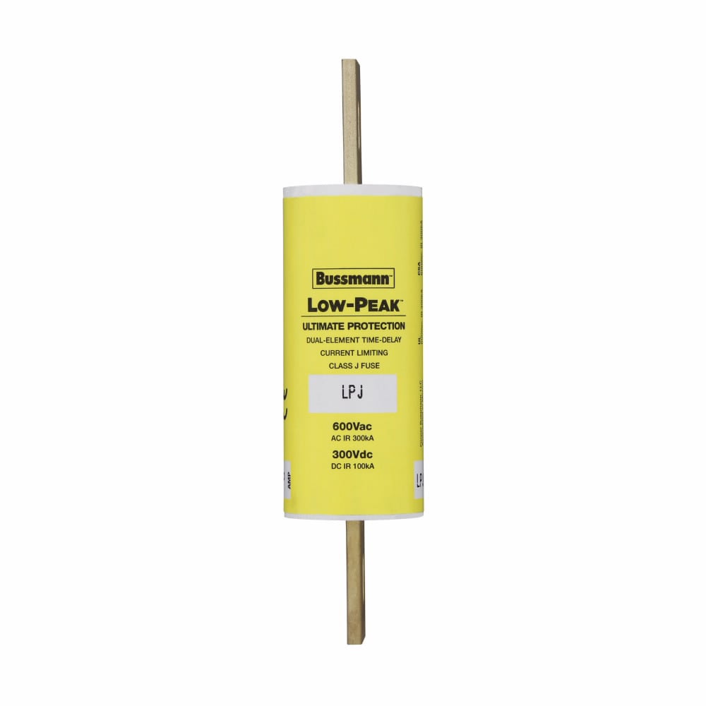 Eaton Bussmann series LPJ fuse, Low-peak fuse, 90 A, Dual, Class J, Non-indicating, Bolted blade end x bolted blade end, Time delay,Current-limiting, 10 sec at 500%, 100 kAIC Vdc,300 kAIC at 600 V, Standard, 600 V, 300 Vdc