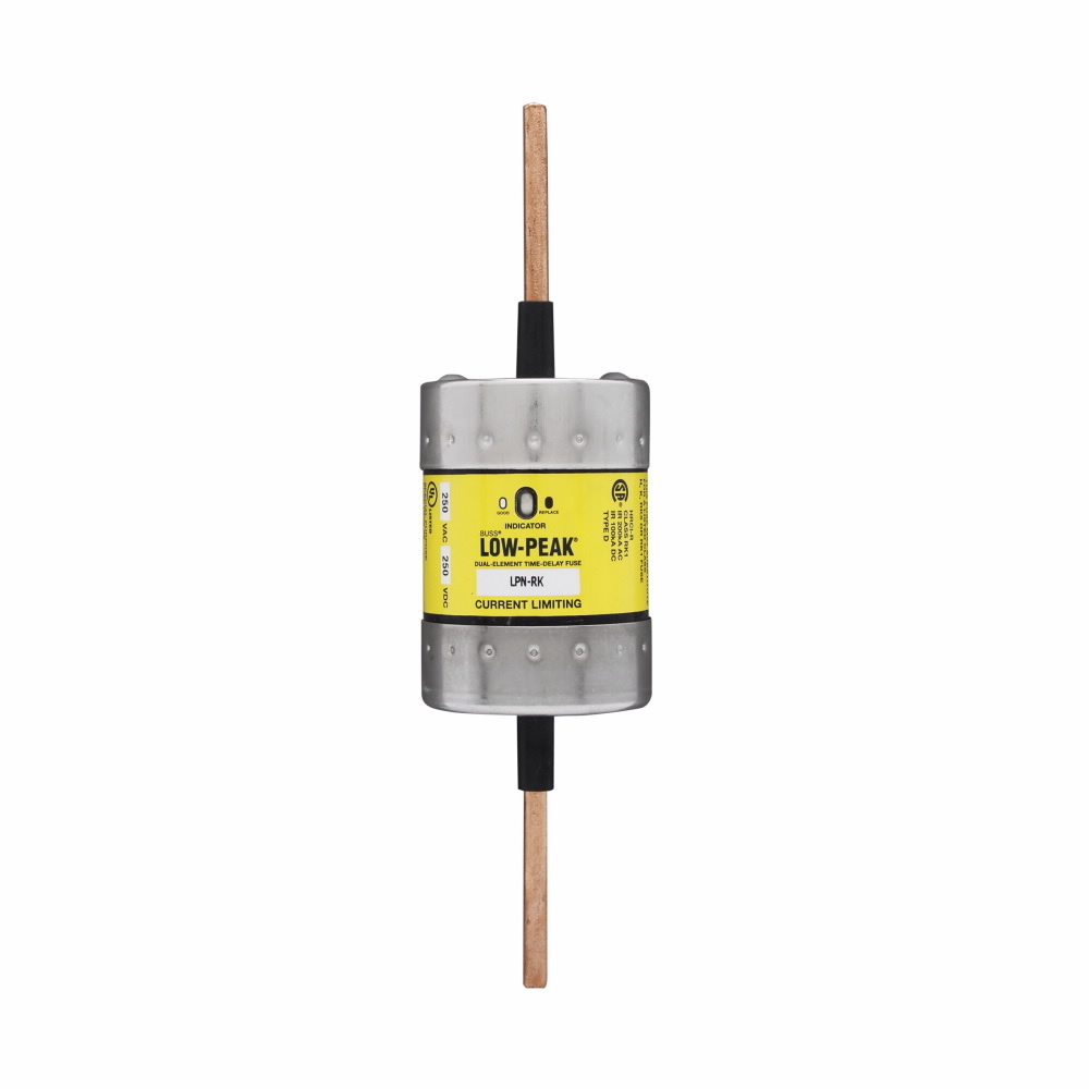 Eaton Bussmann series LPN-RK fuse, Low-peak fuse, 250 A, Dual, Class RK1, With Indicator, Time delay,Current-limiting, 100 kAIC at 250 Vdc,300 kAIC at 250 V, Standard, 1, 250 V, 250 Vdc