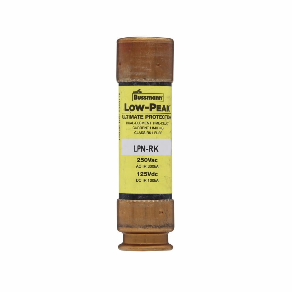 Eaton Bussmann series LPN-RK fuse, Low-peak fuse, 35 A, Dual, Class RK1, Non-indicating, Ferrule end x ferrule end, Time delay,Current-limiting, 10 sec at 500%, 300 kAIC at 250 V,100 kAIC at 250 Vdc, Standard, 10, 250 V, 250 Vdc